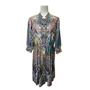 Vintage Oscar De La Renta 100% Silk Shirt Dress 3/4 Sleeve Paisley Regal Size 8